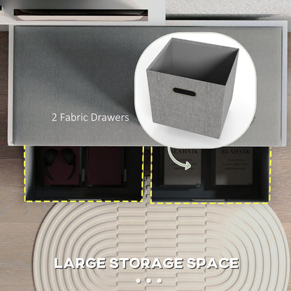 Shoe Storage Entryway Bench Seat with Cushion 2 Fabric Drawers for Hallway White