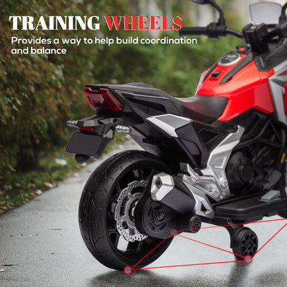 Honda Licensed 12V Ride on Motorbike for Kids with Headlights Music Training Wheels, for 3-6 Years, Red