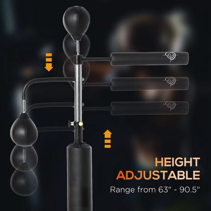 3-in-1 Boxing Punching Bag Stand with Speedballs Relax Bar PU-Wrapped Bag Adjustable Height for Home Gym
