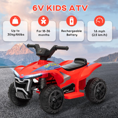 Kids ATV, 6V Battery Powered Electric Vehicle with Headlights, Forward/Reverse Switch for 18-36 Months, Red