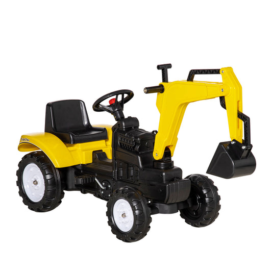Kids Ride on Excavator, Pedal Excavator Ride on Toy, Pretend Play Ride on Tractor for Kids & Toddlers, Yellow Kids Crystal