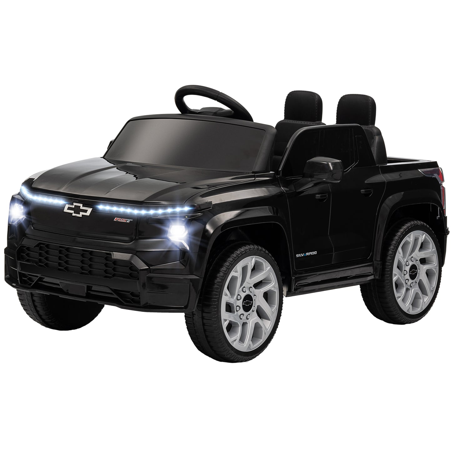 12V CHEVROLET SILVERADO EV RST Licensed Kids Car w/ Remote, Spring Suspension, Soft Start, Training Wheels, Black Kids Crystal