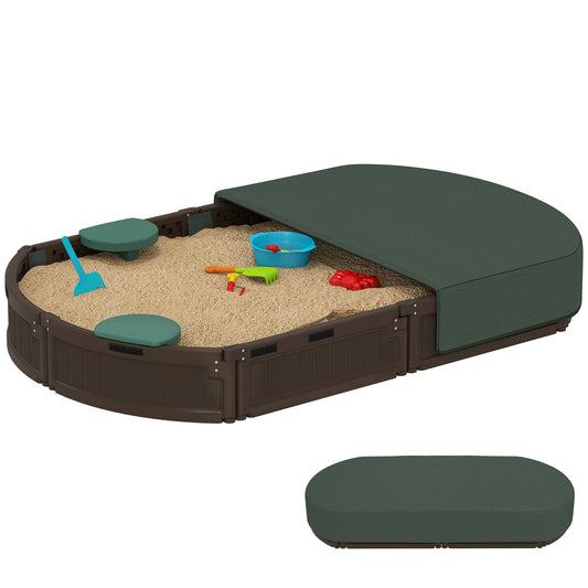Childrens Sandbox with Canopy Cover Corner Seats Easy Assembly Outdoor Sand Play Area for Garden Backyard Kids Crystal