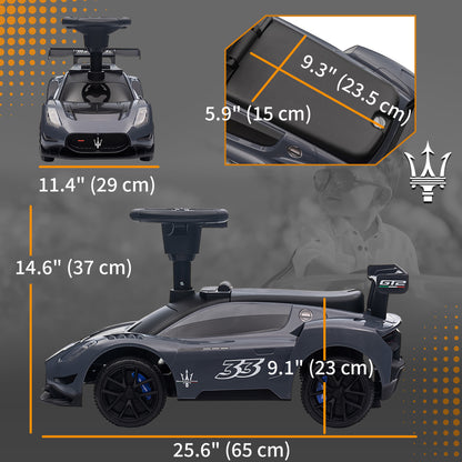 Licensed Maserati GT2 Baby Sliding Car with Storage, Music, Horn, Foot to Floor Toddler Car for 18-60 Months, Grey