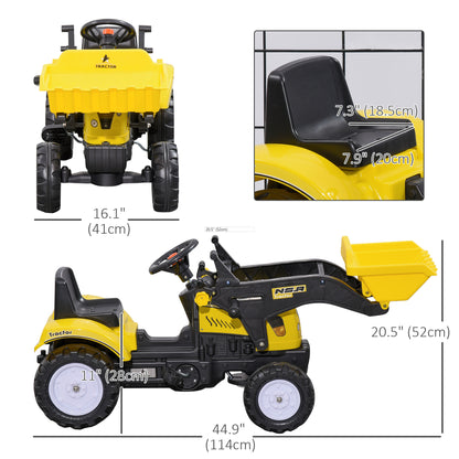 Ride on Tractor for Kids, Pedal Construction Car with Front Loader Digger for 3 Year Old, Yellow