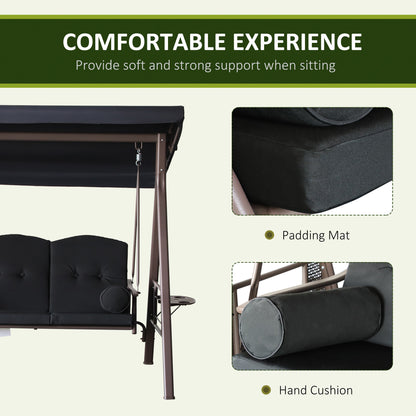 3-Person Porch Swing Chair Heavy Duty Outdoor Lounge Hammock with Cushioned Seat and Tilt Canopy Black