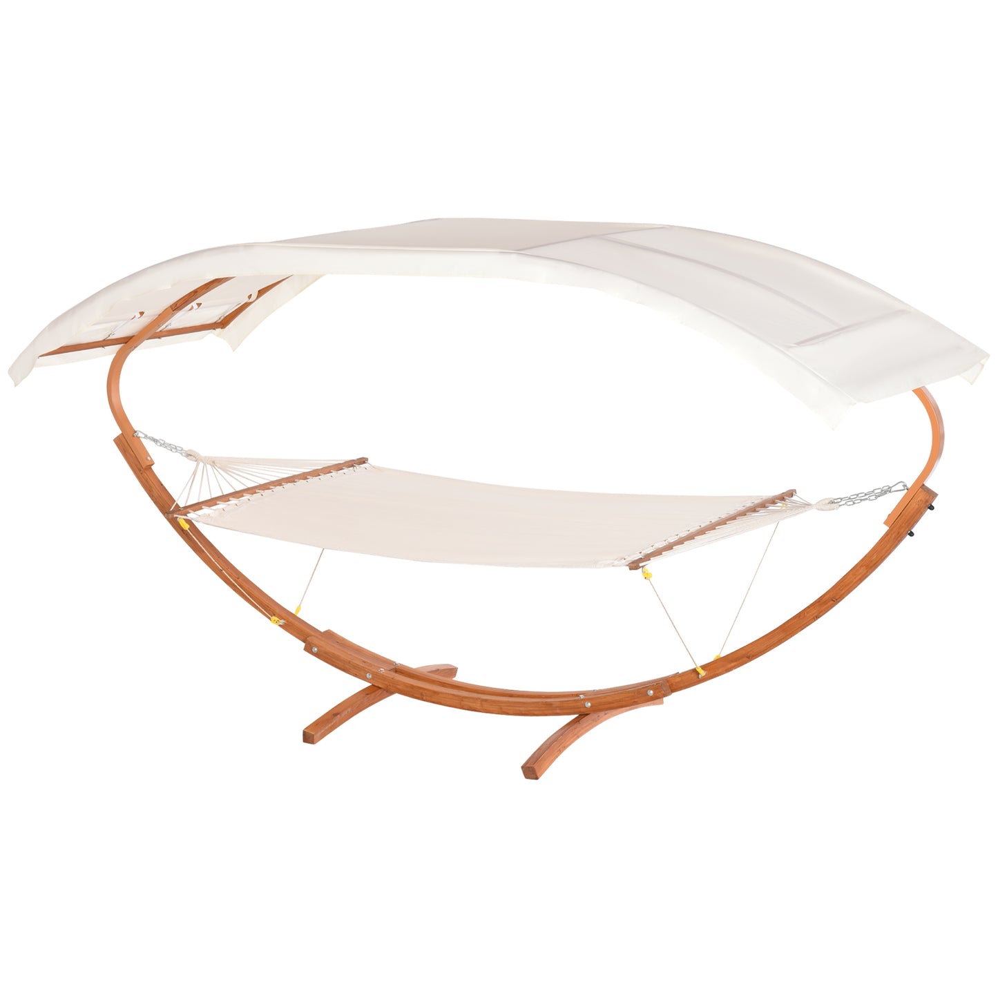 2 Person Wood Swing Arc Hammock Bed and Stand Set with Canopy, White/Teak Kids Crystal