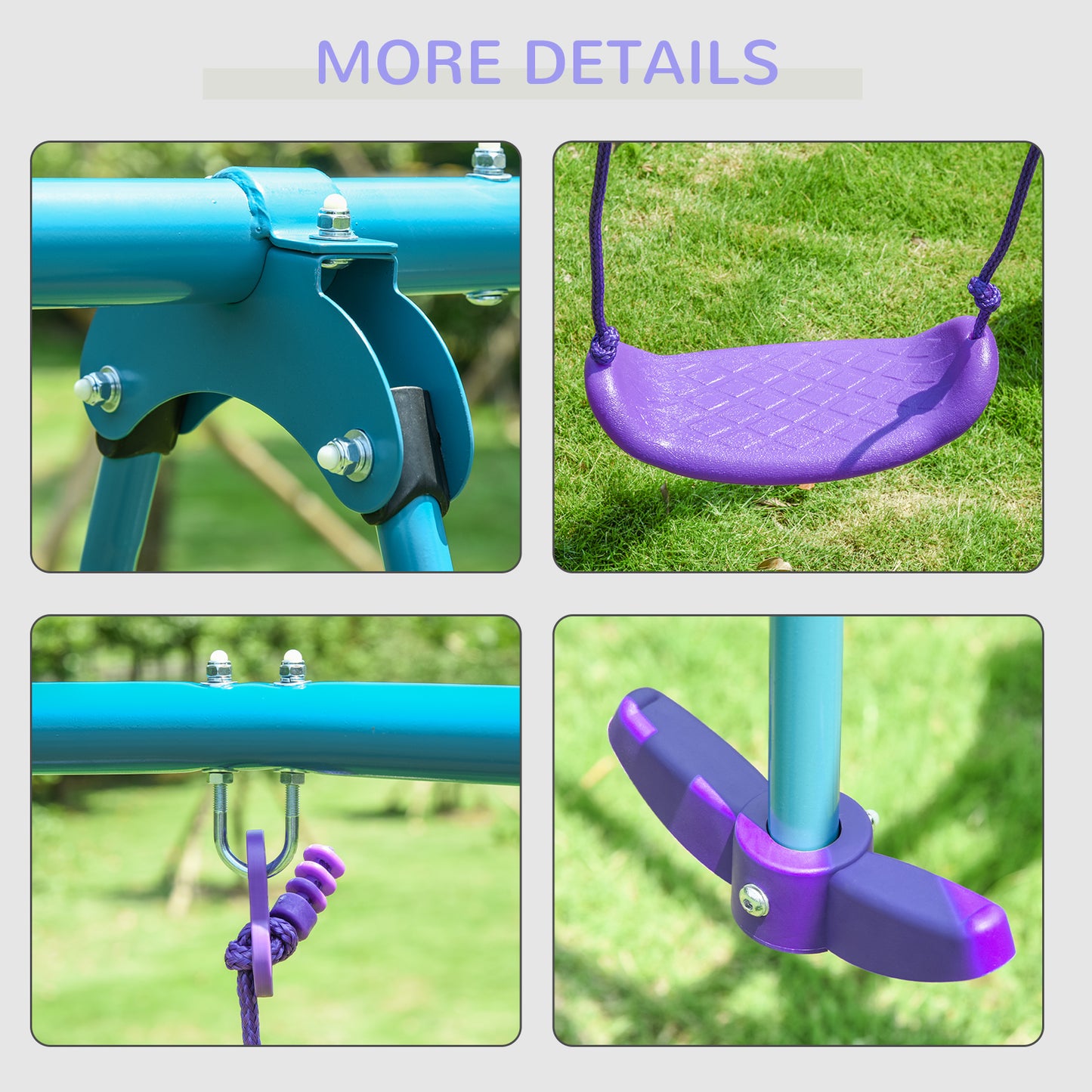 Swing Set for Kids with Glider, 2 Swing Seats, Heavy Duty A-Frame Metal Stand Outdoor Playground Playset, Purple Kids Crystal