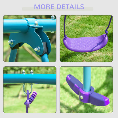 Swing Set for Kids with Glider, 2 Swing Seats, Heavy Duty A-Frame Metal Stand Outdoor Playground Playset, Purple