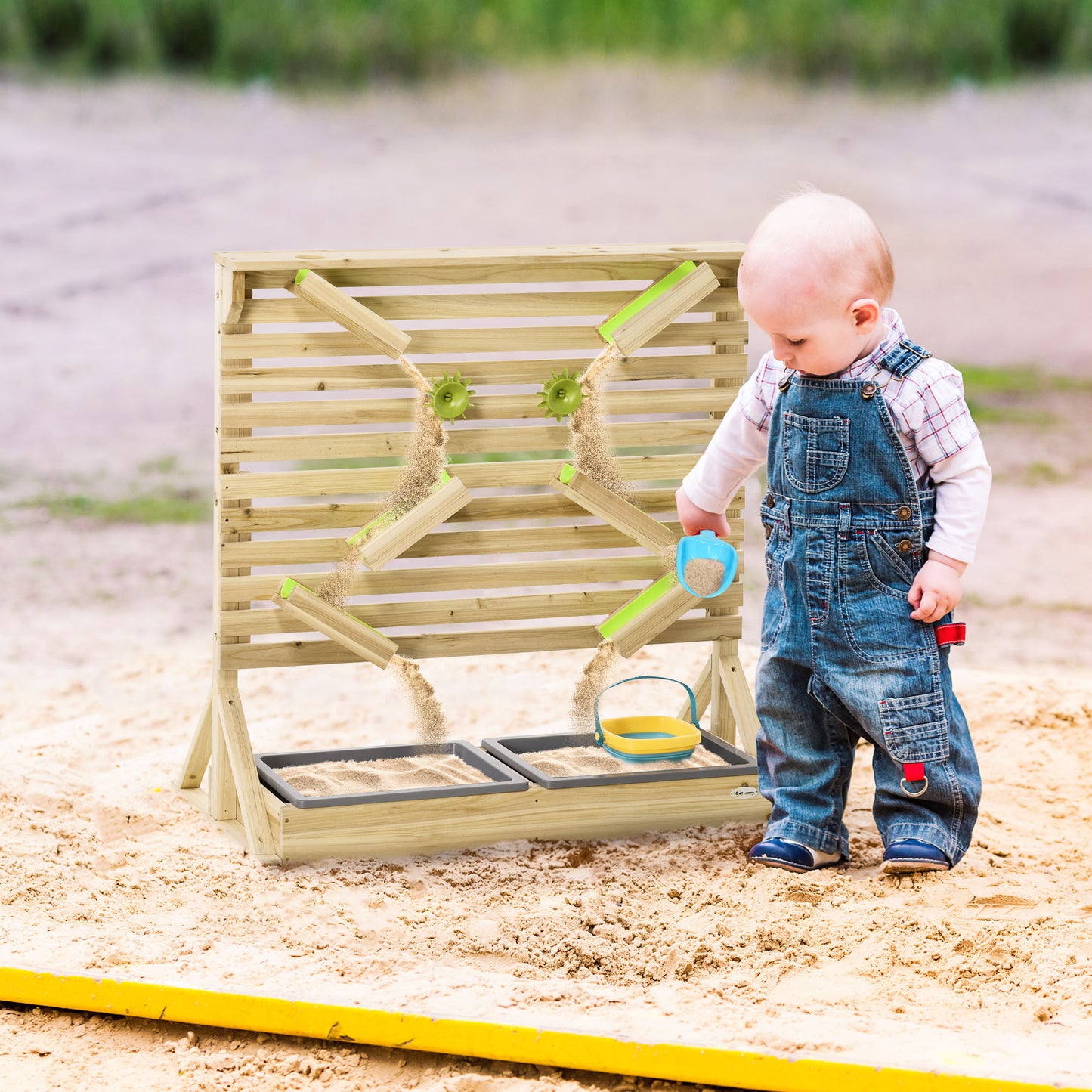 18Pcs Kids Running Water Sand Playset Outdoor Sinks Wooden Sensory Toys Colorful Accessories Kids Crystal