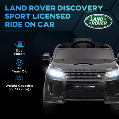 Land Rover Discovery Sport Licensed 12V Ride on Car w/ Remote, Soft Start, LED Lights, Music Horn, Black