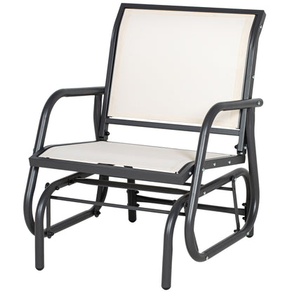 Patio Glider with Breathable Mesh Fabric Seat & Backrest, Metal Frame Outdoor Glider Swing Chair with Armrests, Cream