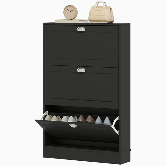Shoe Cabinet with 3 Flip Drawers, Narrow Shoe Storage Cabinet, Holds 12 Pairs for Entryway, Hallway, Black Kids Crystal