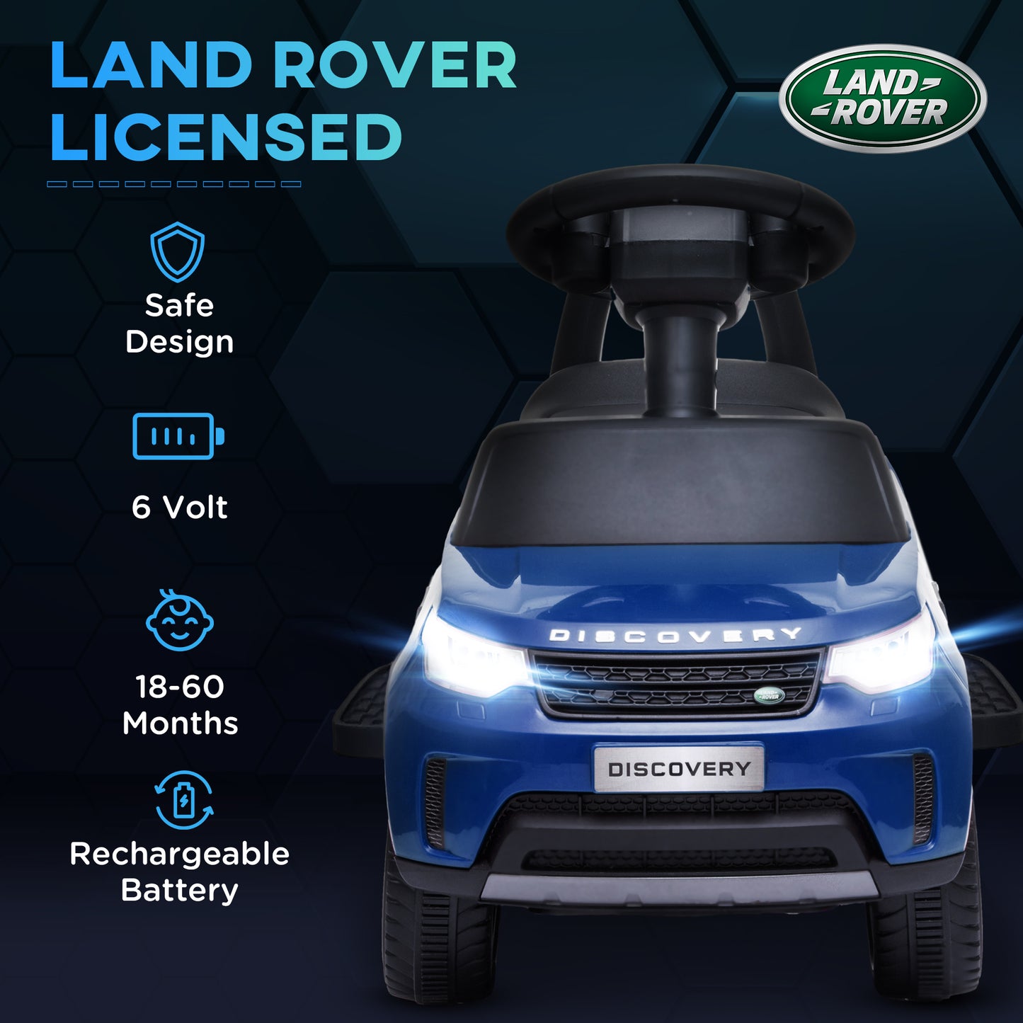 2 in 1 6V Land Rover Licensed Electric Car for Kids, Sliding Car with Music Horn Headlights, for 18-60 Months Blue Kids Crystal