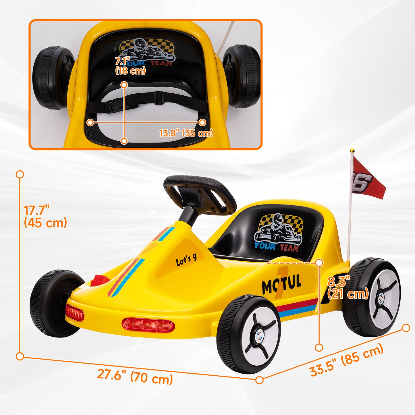 6V Electric Go Kart for Aged 3-5 Kids with Music, Light, Horn, Yellow Kids Crystal