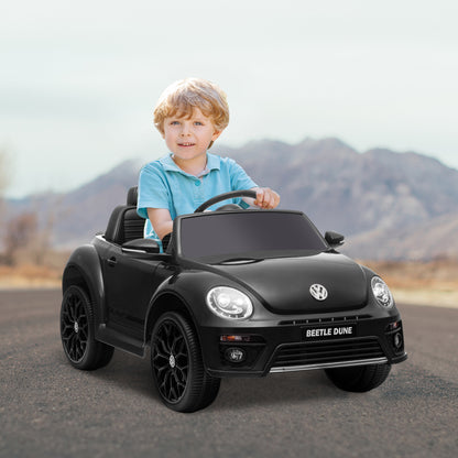 12V Volkswagen Beetle Licensed Electric Car for Kids w/ Remote Control, 4 Spring Suspension Wheels, Soft Start, Black
