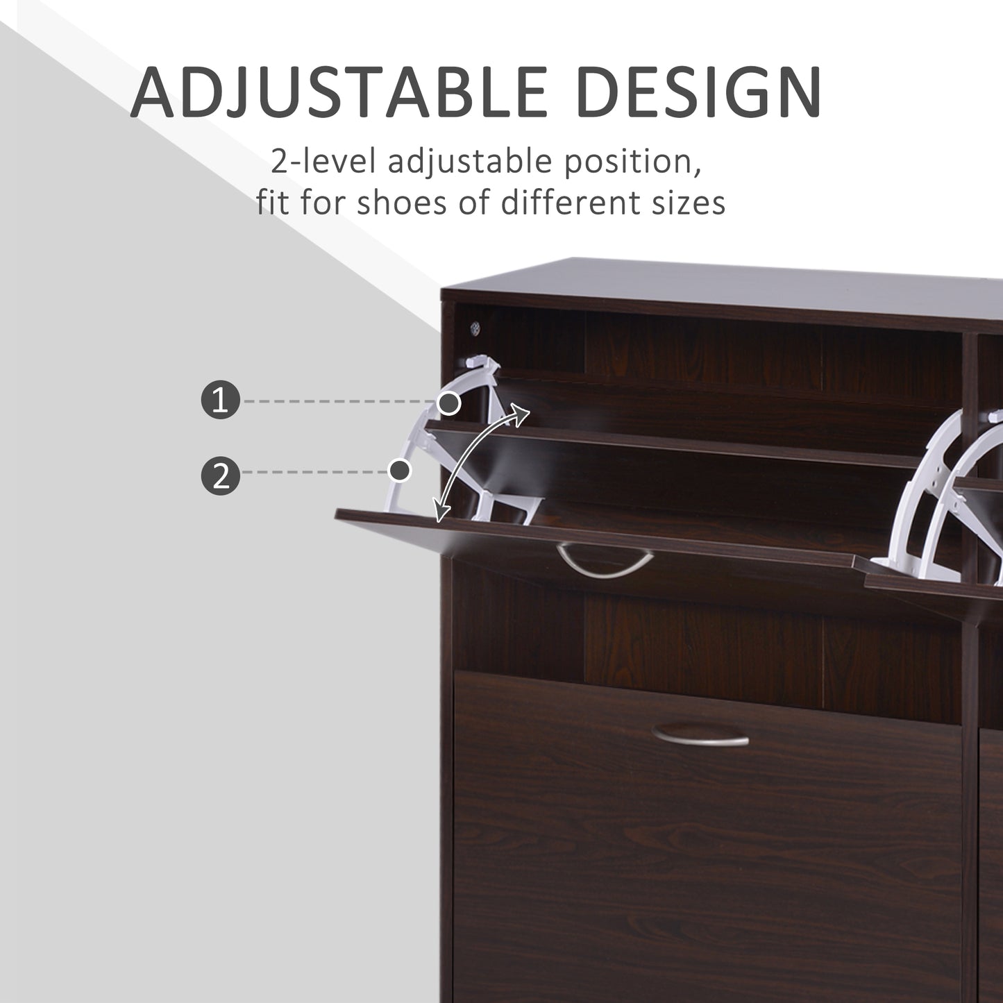 Wooden Shoe Storage Cabinet with 4 Flip Down Drawers, Entryway Shoe Shelf Organizer in Rich Brown Kids Crystal