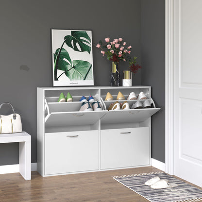 Entryway Shoe Organizer, Modern Wooden Shoe Rack Cabinet with 4 Flip Down Drawers, Ample Storage Space in White