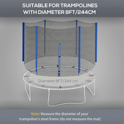 Safety Trampoline Net Enclosure 8ft Round Zippered Entrance Replacement Netting Black