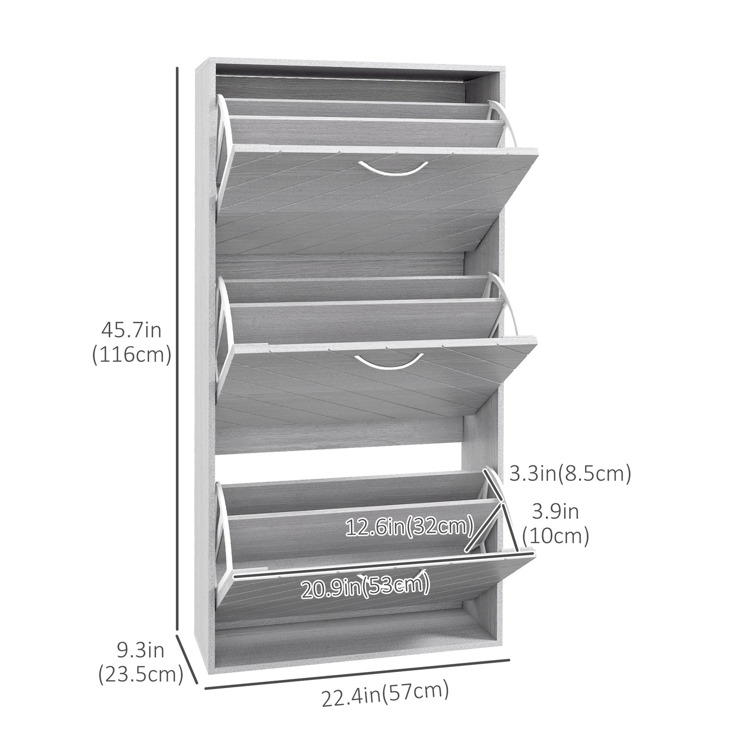 Narrow Shoe Storage Cabinet: 3 Flip Drawers, Slim Design, 12 Pair Organizer for Hallway, Entryway Kids Crystal
