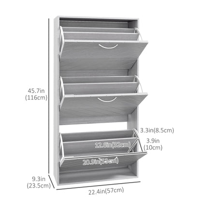 Narrow Shoe Storage Cabinet: 3 Flip Drawers, Slim Design, 12 Pair Organizer for Hallway, Entryway