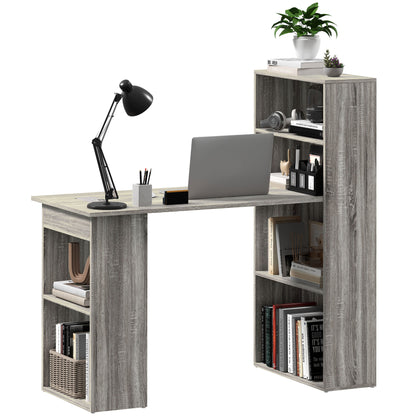 Computer Desk with Storage Bookshelf for Home Office Study Workstation Space Saving Furniture Grey