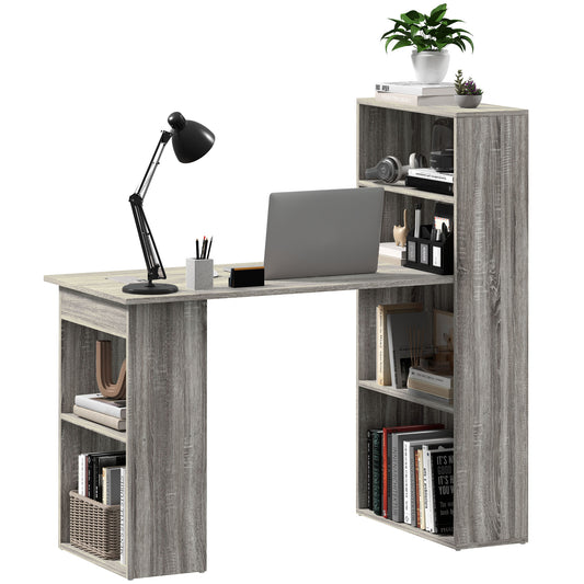 Computer Desk with Storage Bookshelf for Home Office Study Workstation Space Saving Furniture Grey