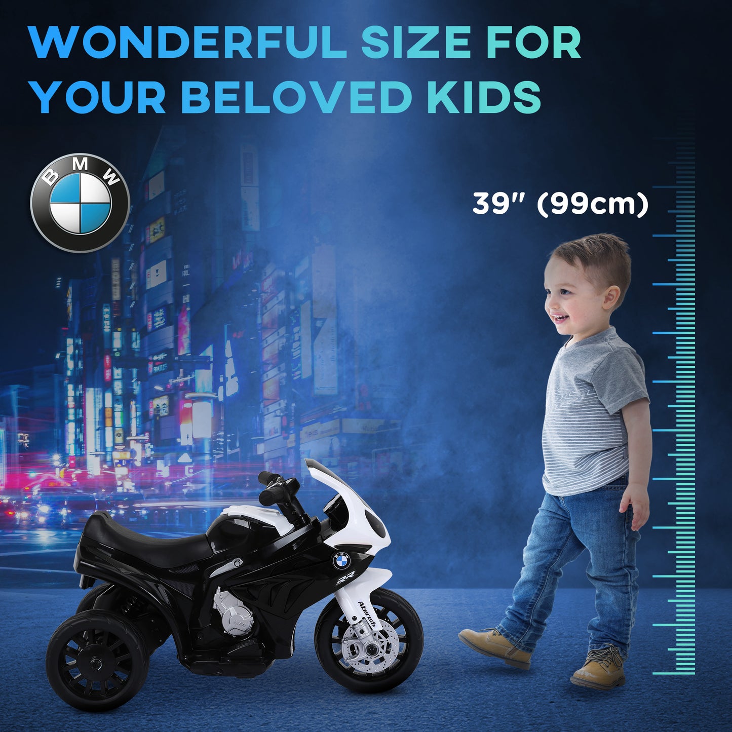 6V Kids Motorcycle Battery Powered Toddler Ride On with Headlight Music 3 Wheels Black Kids Crystal