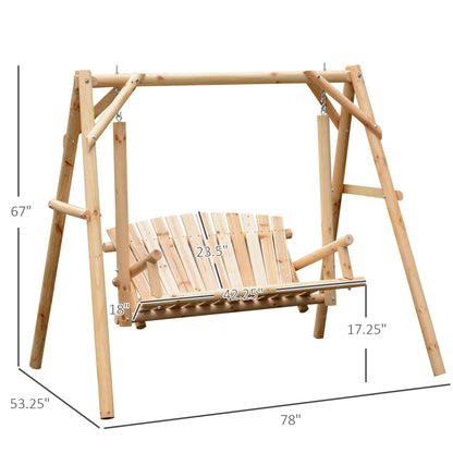 6.5ft Outdoor Loveseat, Wood Porch Swing for 2 Person, Freestanding Garden Swing, Comfortable Seating