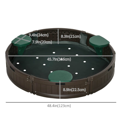 Round Sandbox for Kids Outdoor Play with Waterproof Canopy Bottom Liner Childrens Garden Playset Brown