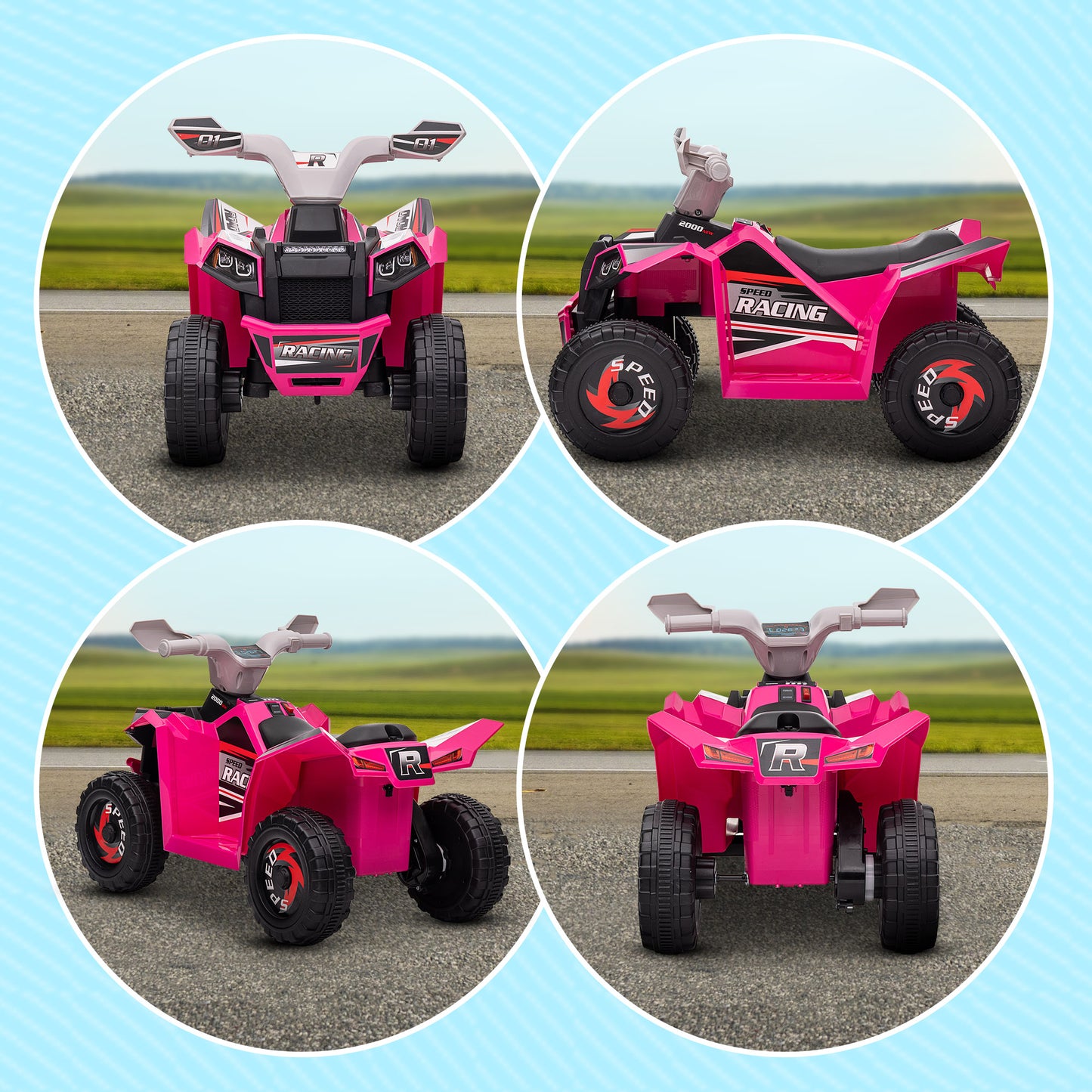 Ride-On Car: 6V, Quad, Electric, Wear-Resistant Wheels, For Boys/Girls, Pink, Toddler Vehicle Kids Crystal