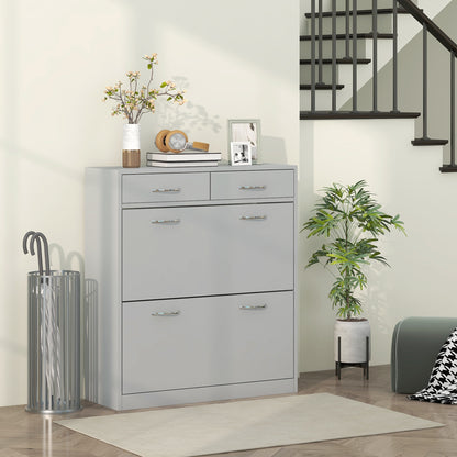 Narrow Shoe Storage with 2 Flip Drawers and Adjustable Shelves Shoe Organizer Cabinet for 12 Pairs of Shoes, Grey