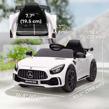 Mercedes-Benz AMG GTR Licensed 12V Battery Powered Kids Electric Car w/ Remote, Soft Start, Lights, Music Horn White