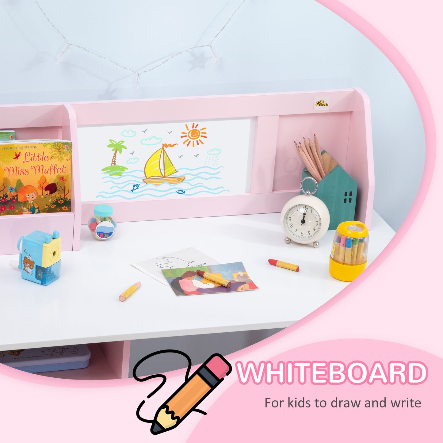 Kids Table Chair Set with Whiteboard 2 Pieces Toddler Multi-usage Furniture Ideal for Arts Kids Crystal