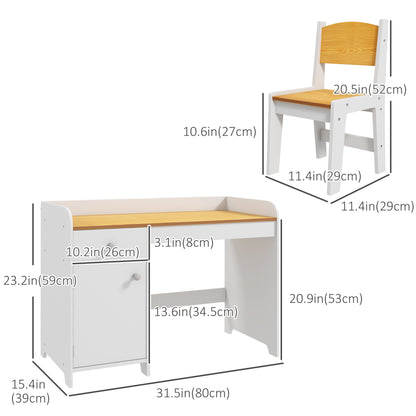 Kids Desk and Chair Set for 3-6 Year Old with Storage Drawer Study Table and Chair for Children White