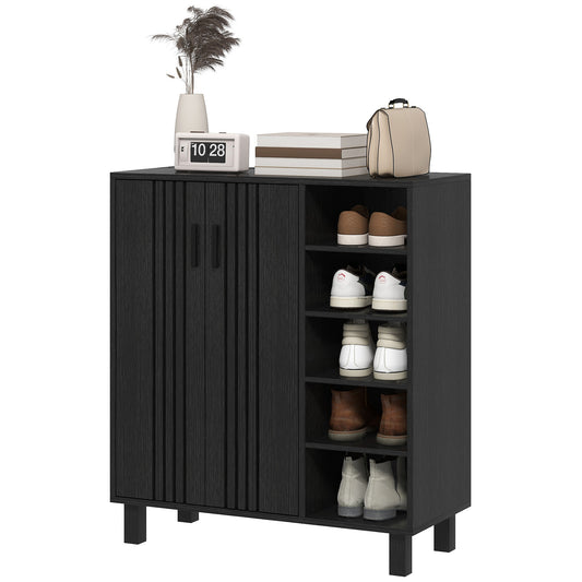 Shoe Storage with Double Doors Open Shelves 17 Pair Shoe Storage Organizer for Entryway Hallway Black Kids Crystal