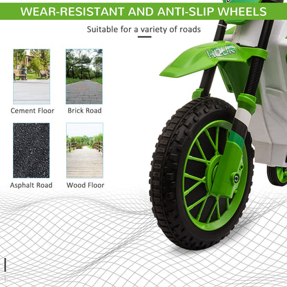 Kids Dirt Bike Battery-Powered Ride-On Electric Motorcycle with Charging 12V Battery, Training Wheels Green