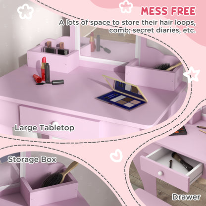Cloud Vanity Set: Mirror, Stool, Drawer, Storage for 3-6 Years, Pink
