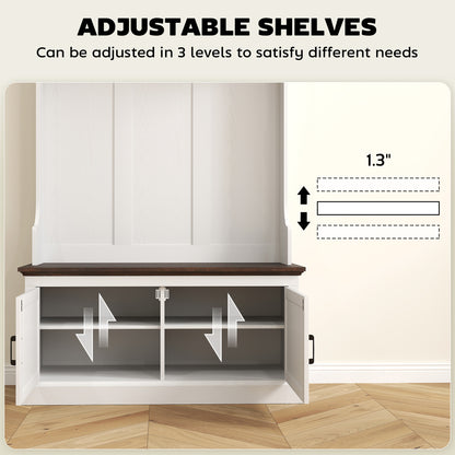 3-in-1 Hall Tree with Bench, Coat Rack with Shoe Storage, White Wood Grain