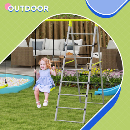 4-in-1 Metal Swing Set Double Swings Climber Climbing Net Kids Toddlers Backyard Outdoor Playground