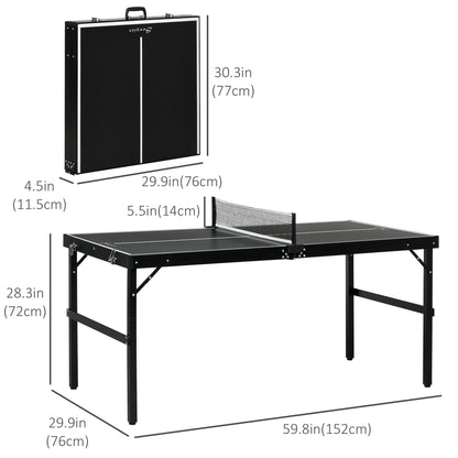Mid-size Folding Table Tennis Table with Aluminium Frame, Portable Outdoor Ping Pong Table with Net, Black