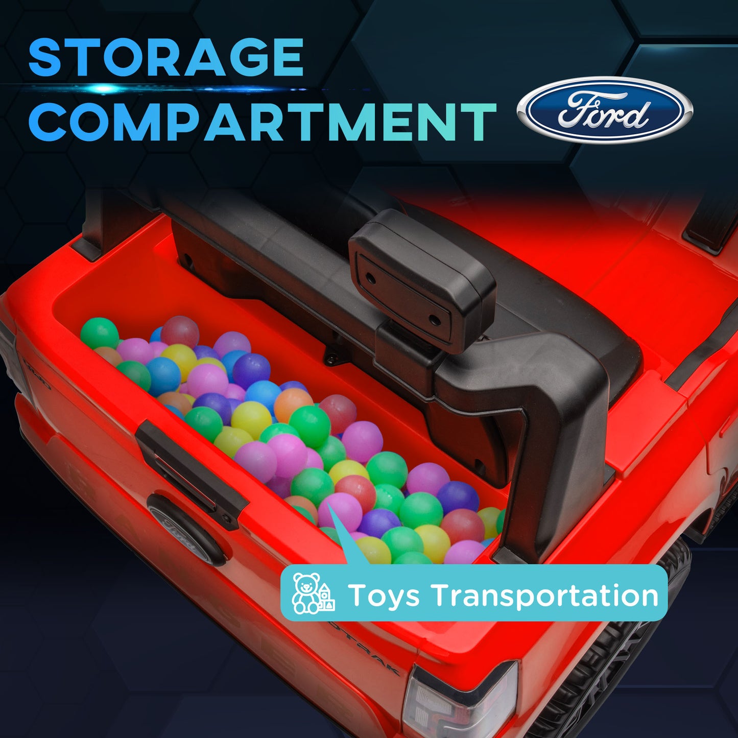 Ford Ranger Licensed 12V Ride on Car Battery Powered Kids Truck w/ Rear Storage Remote, Spring Suspension, Red Kids Crystal