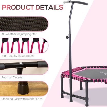 Hexagon Mini Trampoline 48" Adult Fitness Rebounder with Adjustable Handle Pink Cardio Trainer Outdoor Bouncer