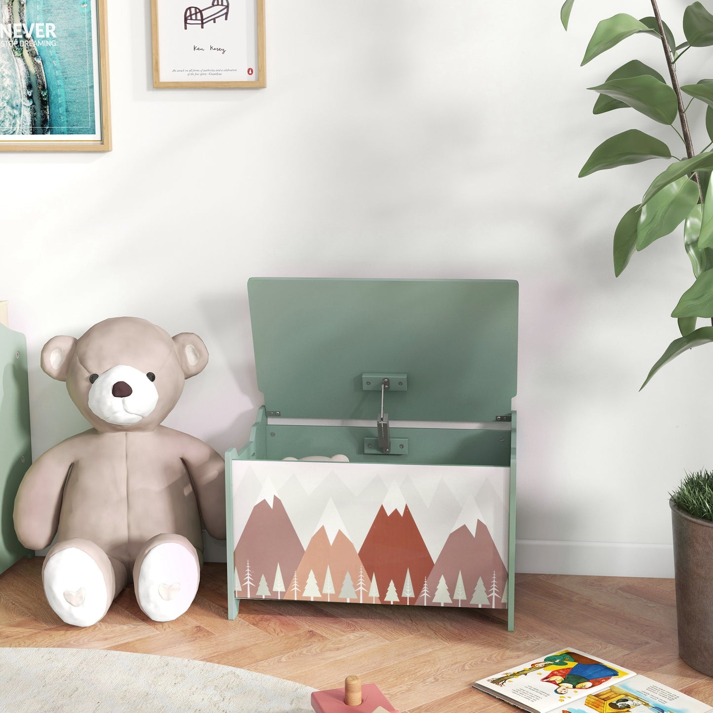 Toy Box with Lid Toy Chest Storage Organizer for Bedroom with Safety Hinge Green Kids Crystal