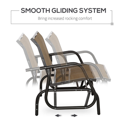 Patio Glider Bench Outdoor Double Swing Chair Steel Frame Garden Rocking Loveseat Heavy-Duty Brown