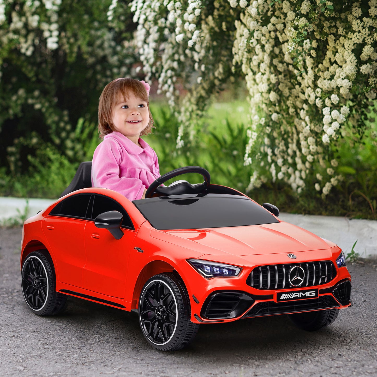Mercedes-AMG Licensed 12V Ride on Car, Kids Electric Car with Remote Control, Spring Suspension, LED Lights, Red Kids Crystal