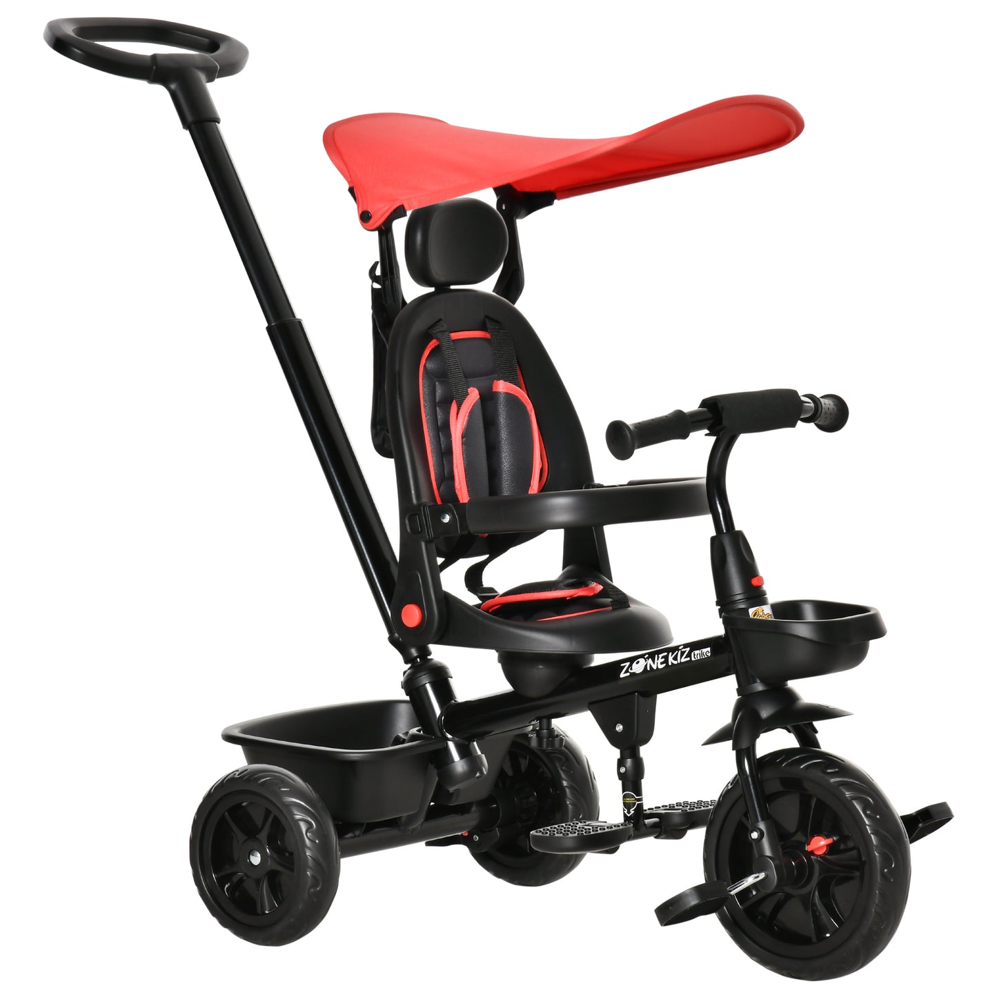 Stroller Trike: Baby Tricycle 4 In 1, Reversible Seat, Adjustable Removable Canopy, Handrail Belt, Red Kids Crystal