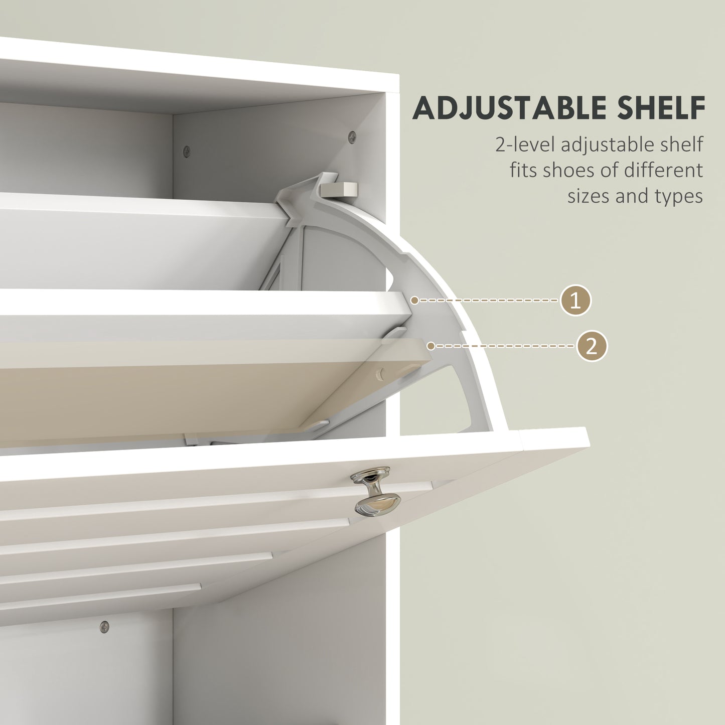 Narrow Shoe Storage Cabinet, 3 Flip Drawers, Adjustable Shelves, 24 Pairs Capacity, White Kids Crystal