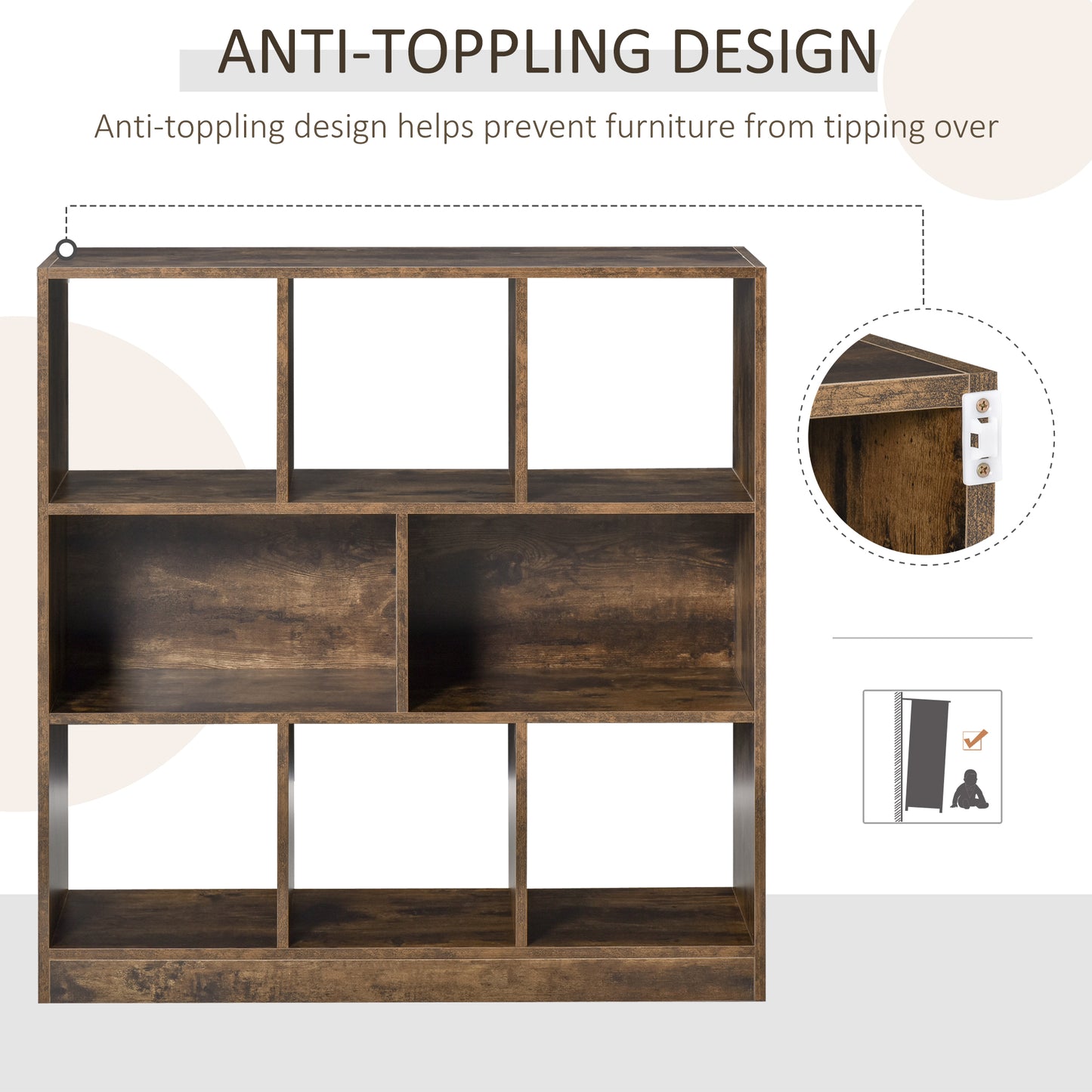 Rustic Retreat: 3-Tier Storage Shelf Bookcase Display Rack Organizer for Office Living Room, Rustic Brown Finish Kids Crystal