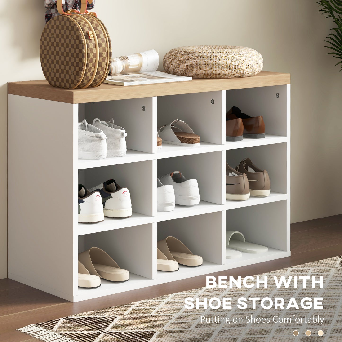 2-in-1 Hall Tree, 5-Hook Coat Rack Shoe Bench Set w/ Bench and Shoe Storage for Entryway, Hallway, White Kids Crystal